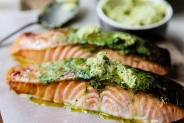 Grilled Huon Salmon with Anchovy Butter and Capers